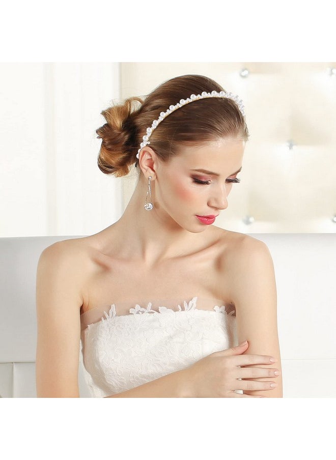Juinte - Lamburee 12 Pcs Pearls Headband Rhinestones Hairbands White Faux Pearl Bridal Headband Gold Alloy Flower Head Band Metallic Butterfly Hair Hoop Headband Wedding Hair Accessories For Women Girls - Image 1