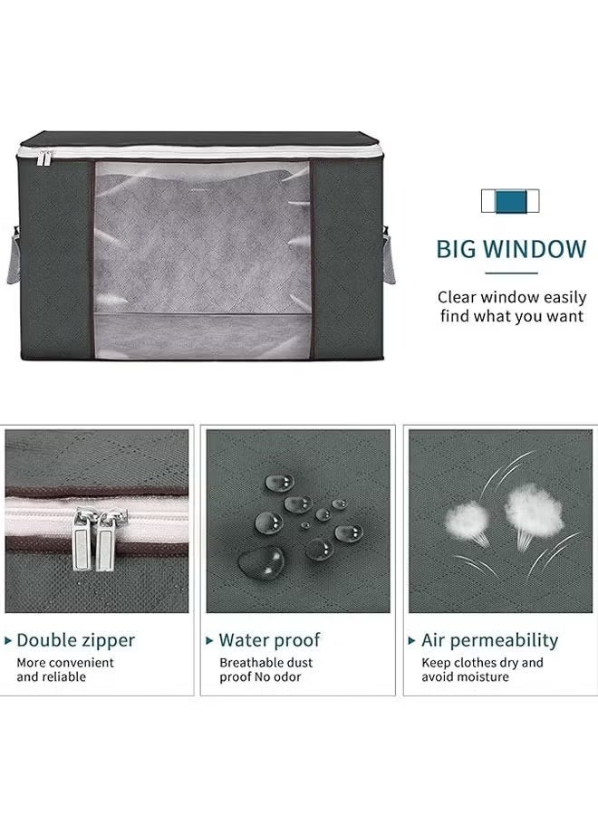 3-Piece Foldable Blanket Storage Bags Large Capacity Clothes Storage Box for Organizing Bedroom, Closet, Clothing, Sweater Organization Storage Containers with Lids and Handle, Clear Window 60×40×35cm(Grey) - Image 5