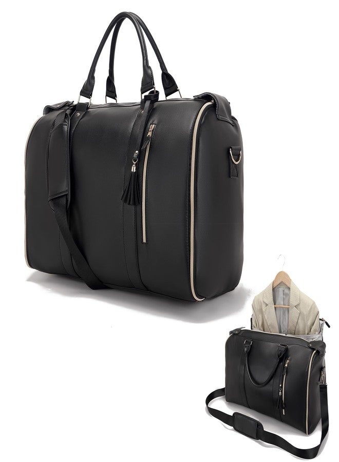 SeseBee Suit Bag, Garment Bags for Hanging Clothes Travel,Large PU Leather Duffle Bag for Men Women,Waterproof Garment Bags for Travel with Built-In Shoe Pocket,3 in 1 Hanging Suitcase Suit Travel Bags, Black - Image 1