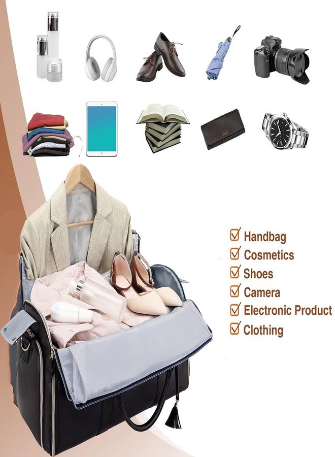 SeseBee Suit Bag, Garment Bags for Hanging Clothes Travel,Large PU Leather Duffle Bag for Men Women,Waterproof Garment Bags for Travel with Built-In Shoe Pocket,3 in 1 Hanging Suitcase Suit Travel Bags, Black - Image 4