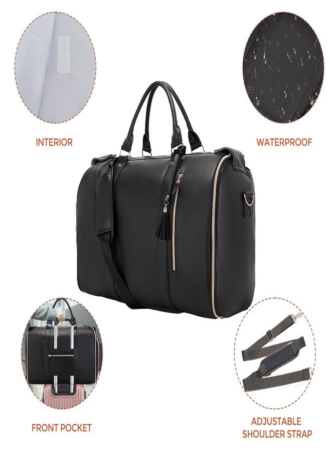 SeseBee Suit Bag, Garment Bags for Hanging Clothes Travel,Large PU Leather Duffle Bag for Men Women,Waterproof Garment Bags for Travel with Built-In Shoe Pocket,3 in 1 Hanging Suitcase Suit Travel Bags, Black - Image 5