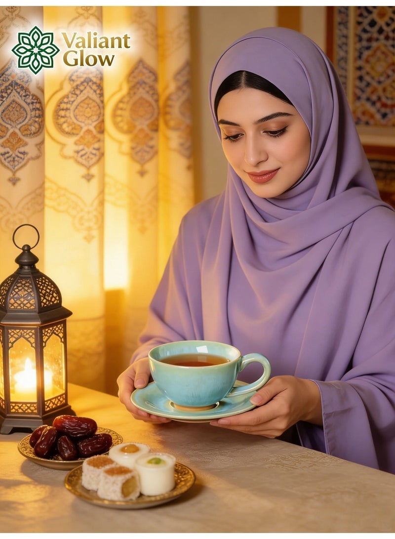 Valiant Glow Ceramic coffee cup set | Arabic coffee cups | Turkish coffee cups | Coffee cup and saucer | Green | 150ml - Image 4