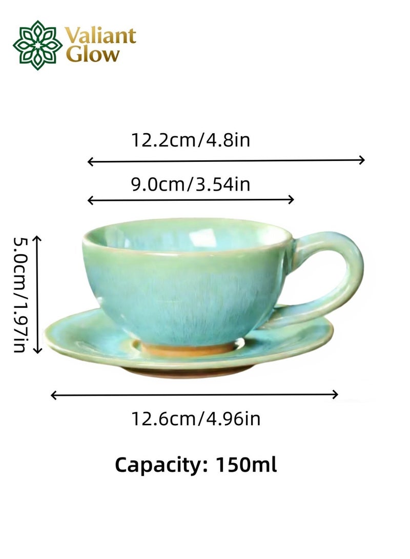 Valiant Glow Ceramic coffee cup set | Arabic coffee cups | Turkish coffee cups | Coffee cup and saucer | Green | 150ml - Image 5