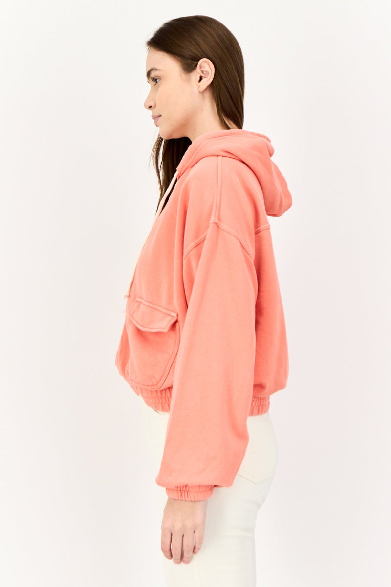 Aerie Women Hooded Full Zip Long Sleeve Sweatshirt, Orange - Image 3