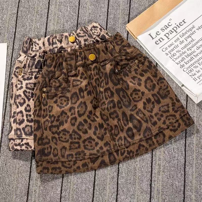 Girls Spring and Autumn Leopard Print Short Skirt 2025 New Childrens Western Style All-match Small and Medium-sized Childrens Bottoming Skirt 4999 # B leopard brown