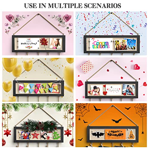 Bikoney Picture Frames Collage Wall Decor Hanging Photo Display Multi Pictures Organizer with Wood Bulletin Board Photo Board 30 Clips and 6 Pushpins for Home and Dorm Room Decor (Black) - Image 2
