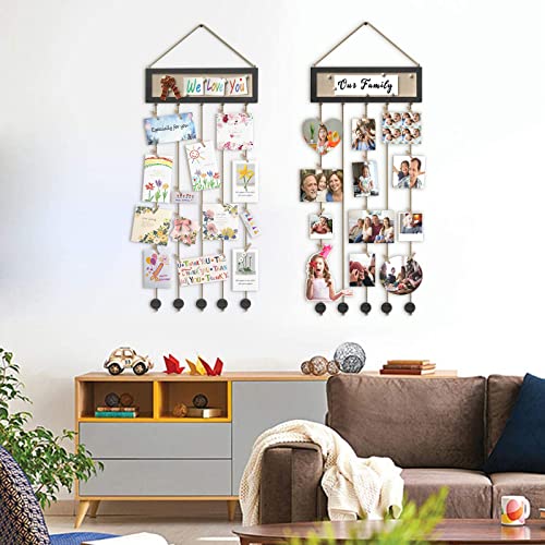 Bikoney Picture Frames Collage Wall Decor Hanging Photo Display Multi Pictures Organizer with Wood Bulletin Board Photo Board 30 Clips and 6 Pushpins for Home and Dorm Room Decor (Black) - Image 3