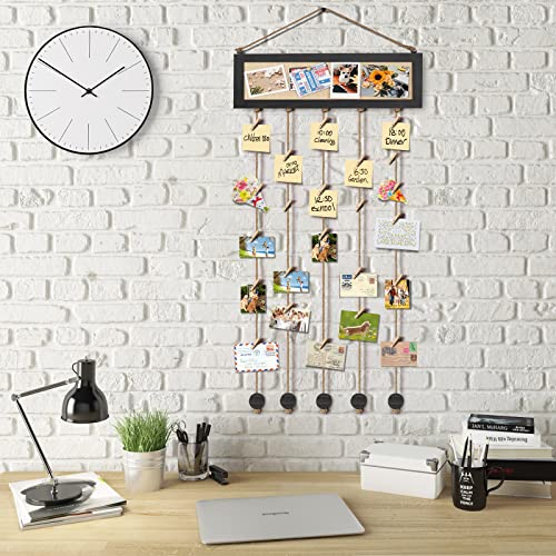 Bikoney Picture Frames Collage Wall Decor Hanging Photo Display Multi Pictures Organizer with Wood Bulletin Board Photo Board 30 Clips and 6 Pushpins for Home and Dorm Room Decor (Black) - Image 5