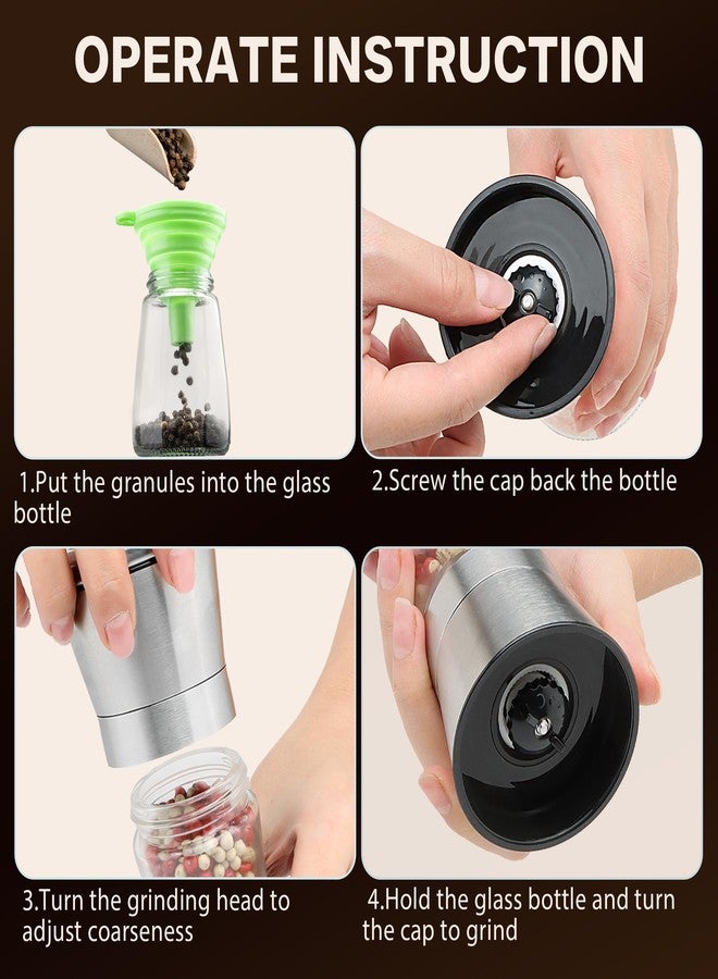 M JINGMEI Salt and Pepper Grinder Set - Stainless Steel Refillable Salt & Peppercorn Shakers (2.6"W x 7.5"H - 2 Pack with Holder) - Image 4