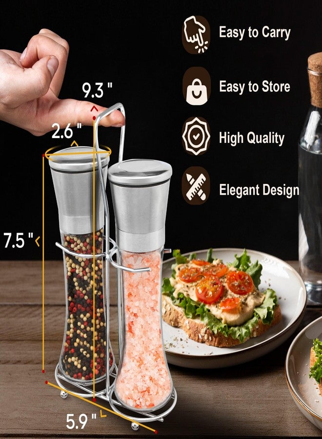M JINGMEI Salt and Pepper Grinder Set - Stainless Steel Refillable Salt & Peppercorn Shakers (2.6"W x 7.5"H - 2 Pack with Holder) - Image 5