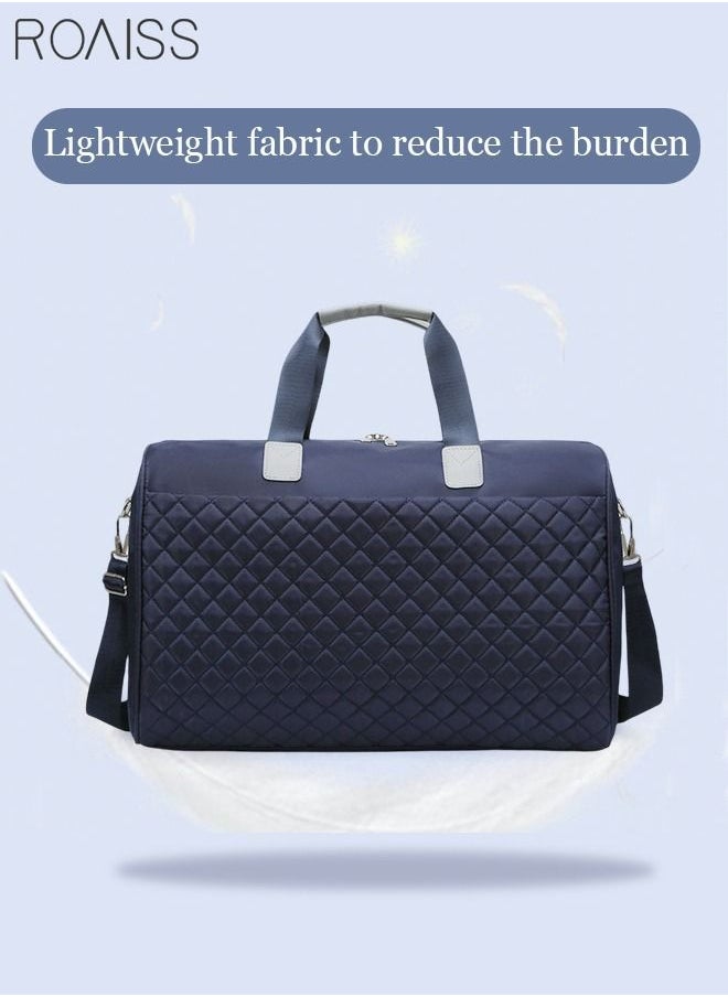 roaiss - Quilted Travel Duffel Bag Large Capacity Lightweight Waterproof Oxford Fabric Multipurpose Shoulder Luggage Bag for Fitness Sports Training Trip for Unisex Blue - Image 1