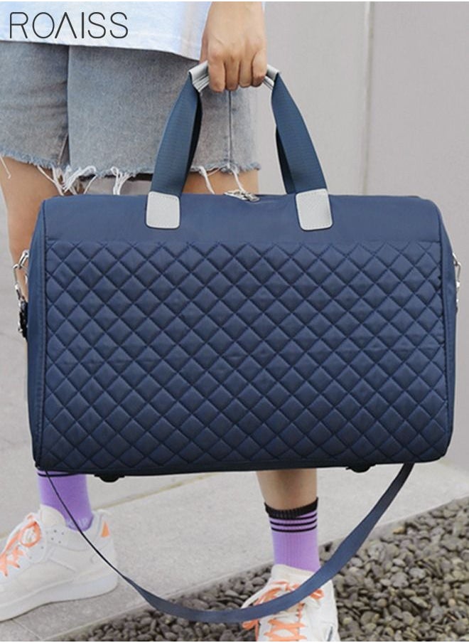 roaiss - Quilted Travel Duffel Bag Large Capacity Lightweight Waterproof Oxford Fabric Multipurpose Shoulder Luggage Bag for Fitness Sports Training Trip for Unisex Blue - Image 1