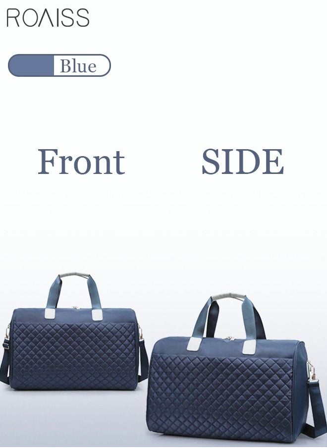 roaiss - Quilted Travel Duffel Bag Large Capacity Lightweight Waterproof Oxford Fabric Multipurpose Shoulder Luggage Bag for Fitness Sports Training Trip for Unisex Blue - Image 1