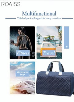roaiss Quilted Travel Duffel Bag Large Capacity Lightweight Waterproof Oxford Fabric Multipurpose Shoulder Luggage Bag for Fitness Sports Training Trip for Unisex Blue  - Image 4