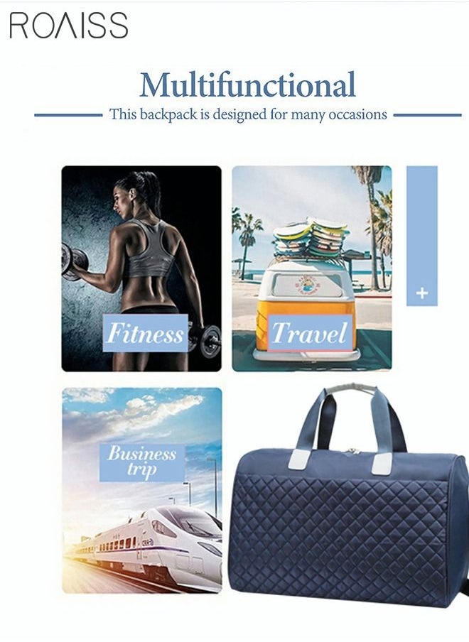 roaiss - Quilted Travel Duffel Bag Large Capacity Lightweight Waterproof Oxford Fabric Multipurpose Shoulder Luggage Bag for Fitness Sports Training Trip for Unisex Blue - Image 1