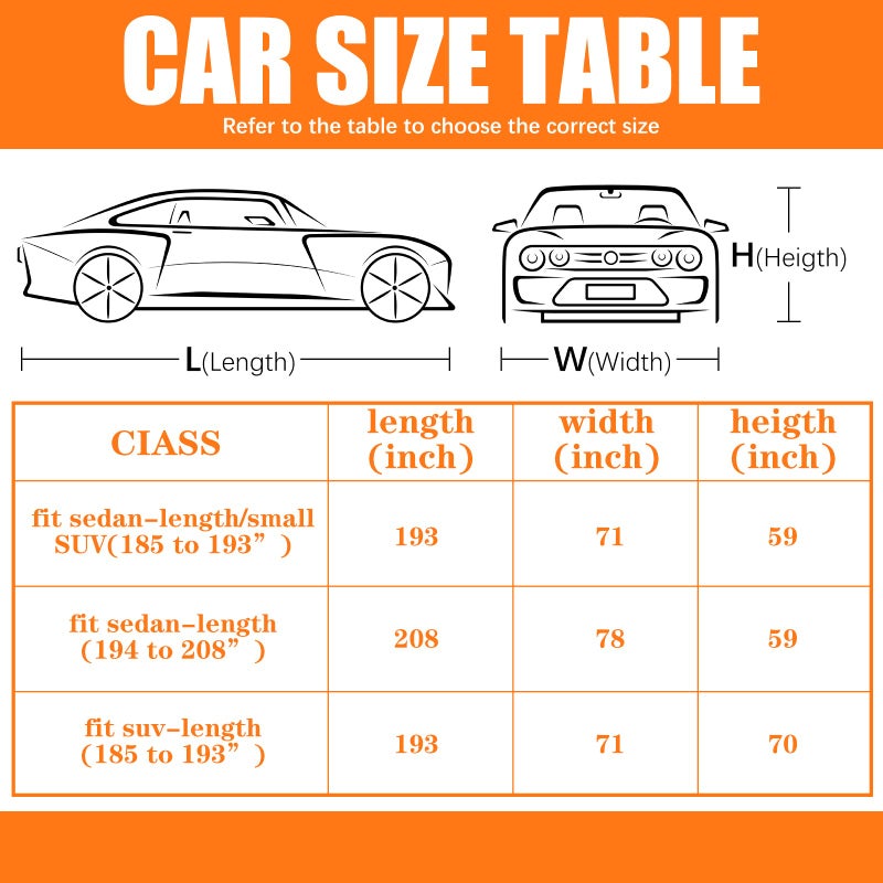 Riakrum Full Car Cover Waterproof All Weather for Automobiles Windproof Cover Rain UV Protection Sun Scratch Resistant Outdoor Universal(Fit Sedan Length (185-193'') 70'' H,Black, Orange) - Image 3