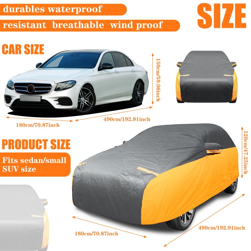 Riakrum Full Car Cover Waterproof All Weather for Automobiles Windproof Cover Rain UV Protection Sun Scratch Resistant Outdoor Universal(Fit Sedan Length (185-193'') 70'' H,Black, Orange) - Image 2