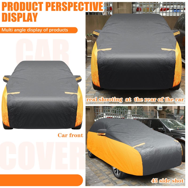 Riakrum Full Car Cover Waterproof All Weather for Automobiles Windproof Cover Rain UV Protection Sun Scratch Resistant Outdoor Universal(Fit Sedan Length (185-193'') 70'' H,Black, Orange) - Image 4