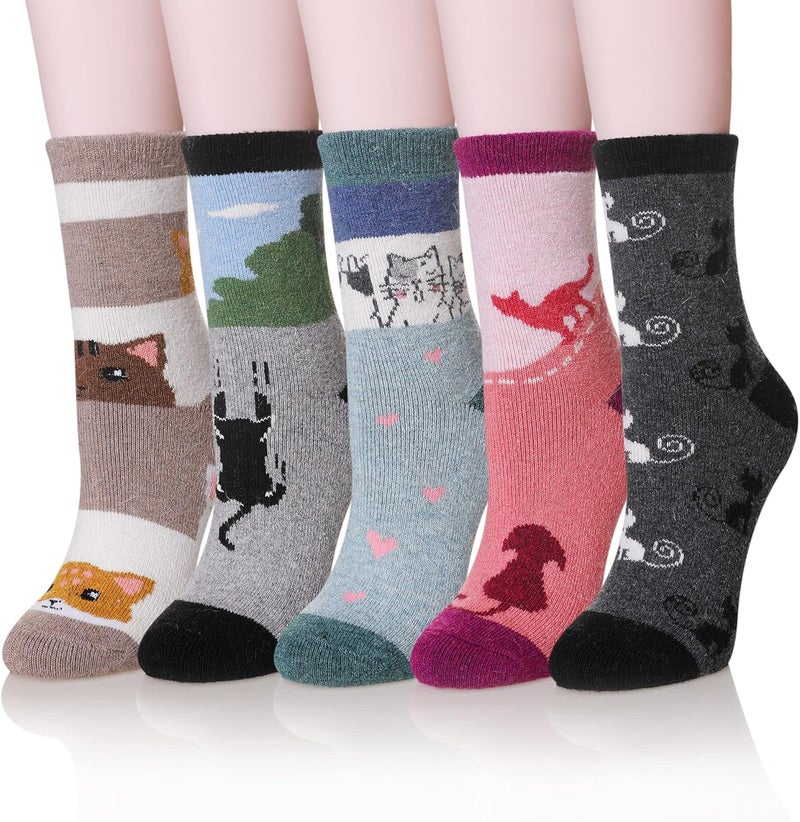 Velice Wool Socks for Women Merino Wool Boot Hiking Thick Thermal Warm Winter Crew Cushion Cozy Work Socks 5 Pairs - Image 1