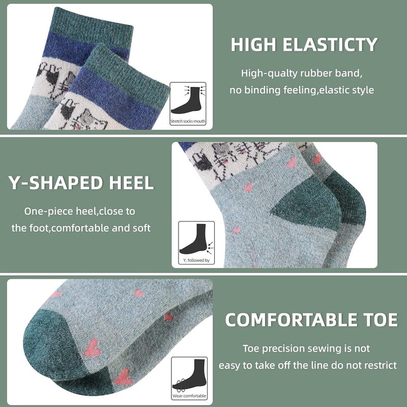 Velice Wool Socks for Women Merino Wool Boot Hiking Thick Thermal Warm Winter Crew Cushion Cozy Work Socks 5 Pairs - Image 4