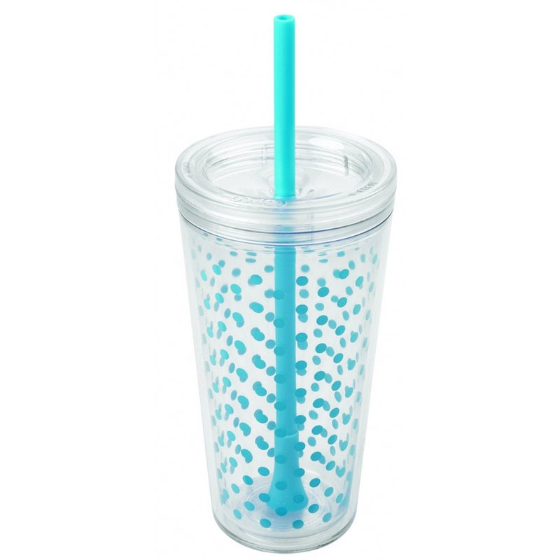 Copco Minimus Double Wall Insulated Tumbler with Removable Straw, 24-Ounce, Cyan Blue Dots