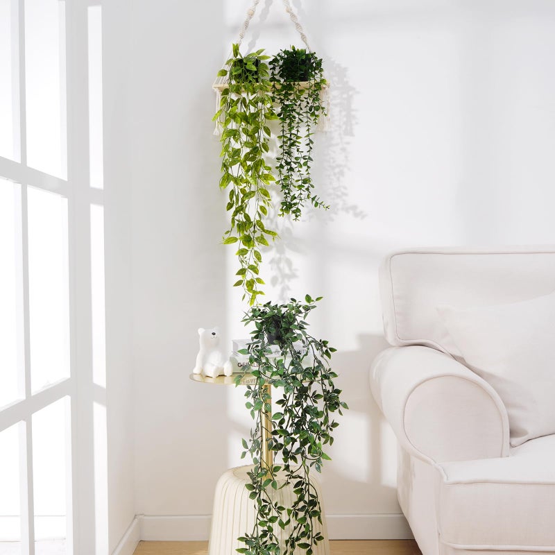 BLEUM CADE Fake Hanging Plants Mixed Set, 4pcs Artificial Hanging Plant, Faux Hanging Potted Plants Greenery for Wall Shelf Home Living Room Indoor Outdoor Decor - Image 5