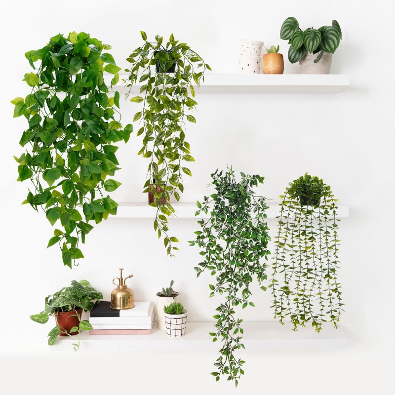 BLEUM CADE Fake Hanging Plants Mixed Set, 4pcs Artificial Hanging Plant, Faux Hanging Potted Plants Greenery for Wall Shelf Home Living Room Indoor Outdoor Decor - Image 2