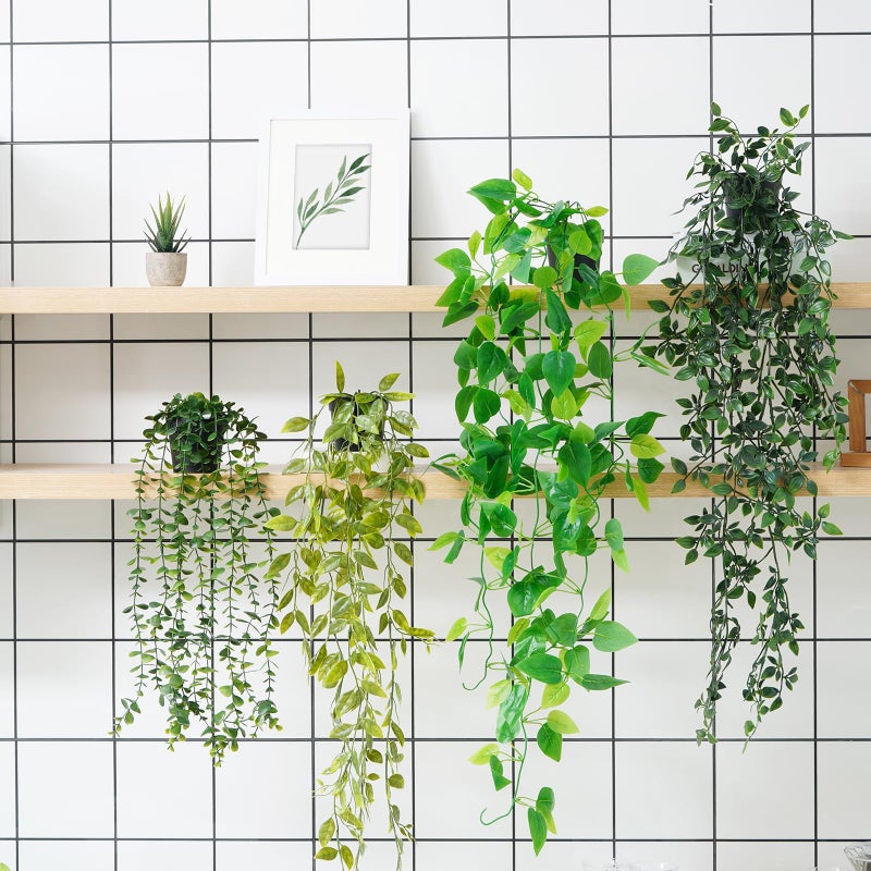 BLEUM CADE Fake Hanging Plants Mixed Set, 4pcs Artificial Hanging Plant, Faux Hanging Potted Plants Greenery for Wall Shelf Home Living Room Indoor Outdoor Decor - Image 3