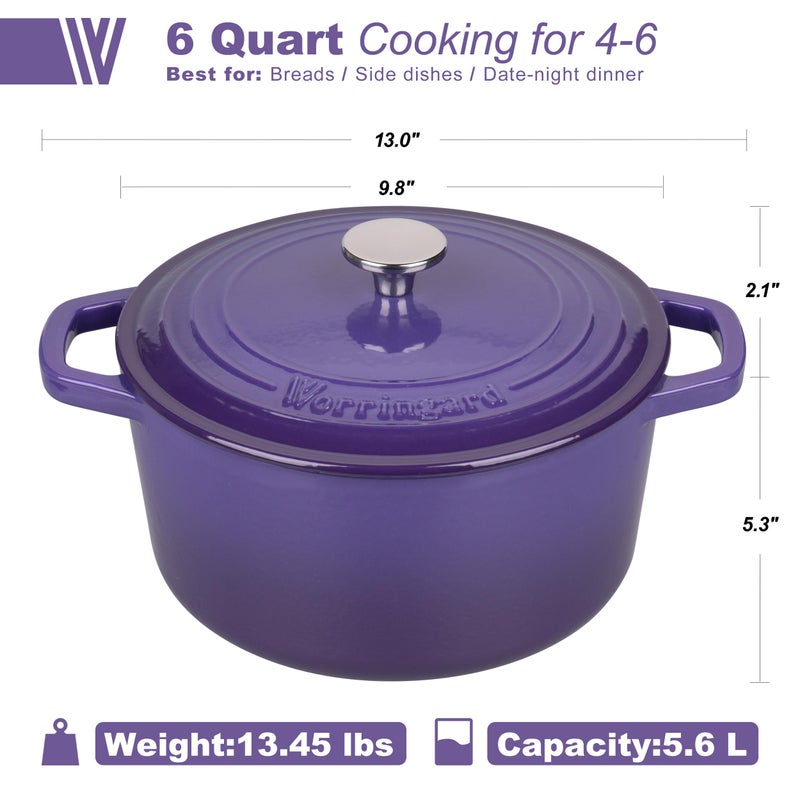 VORRINGARD Enameled Cast Iron Dutch Oven Pot with Lid, for Bread Baking, Round Bread Oven- include Sourdough Bread Baking Supplies Set, 6QT, Purple - Image 2