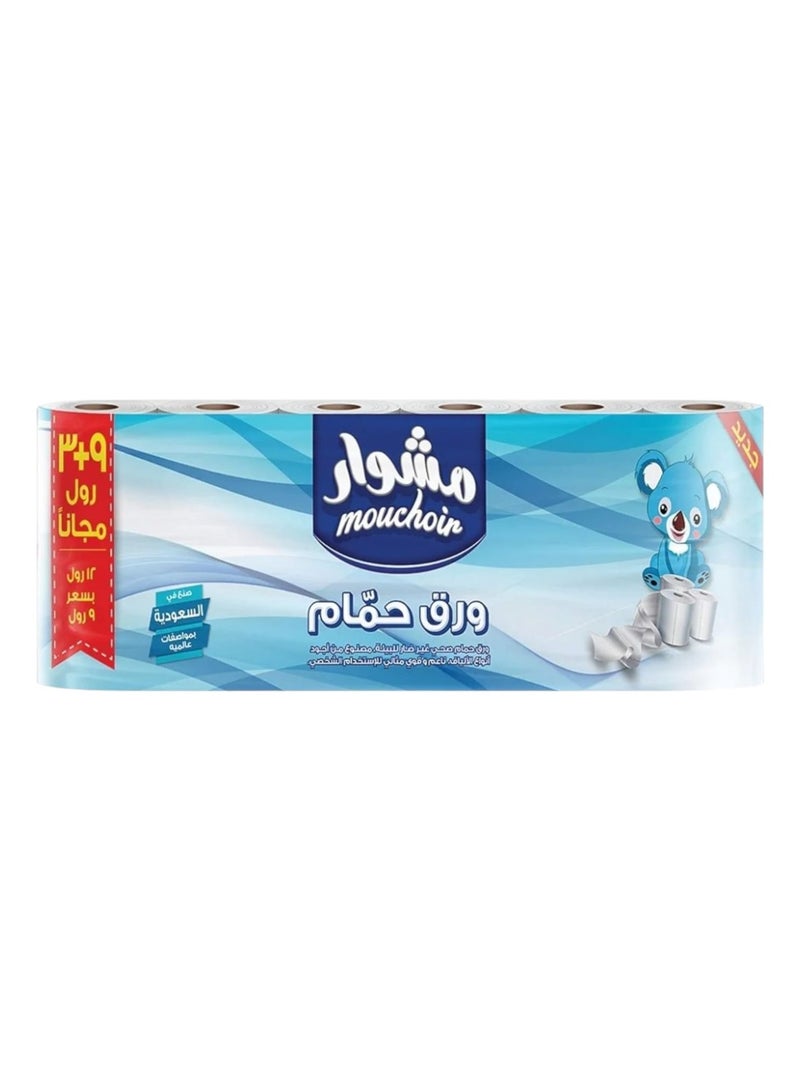 Mouchoir Soft & Strong Toilet Tissue, 2-Ply, 12 Rolls, 9 + 3 Free, 200 Sheets