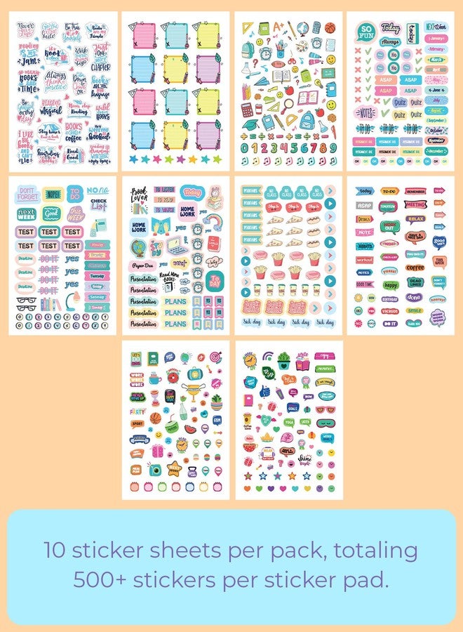 Doodle 10 Pages Sticker Booklet with 500+ Fun, Quirky and Colourful self Adhesive Stickers | Perfect for Girls, Kids, Teens, Adults (Study Well Stickers) - Image 2