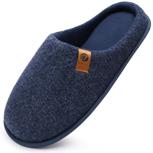 ONCAI Men's House Slippers Size 11 Memory Foam Cotton-Blend Slip-On Pantuflas Hombres Warm Cozy Scuff Home Felt Dark Blue Bedroom Shoes with Wide Width Indoor/Outdoor Washable Rubber Soles - Image 1