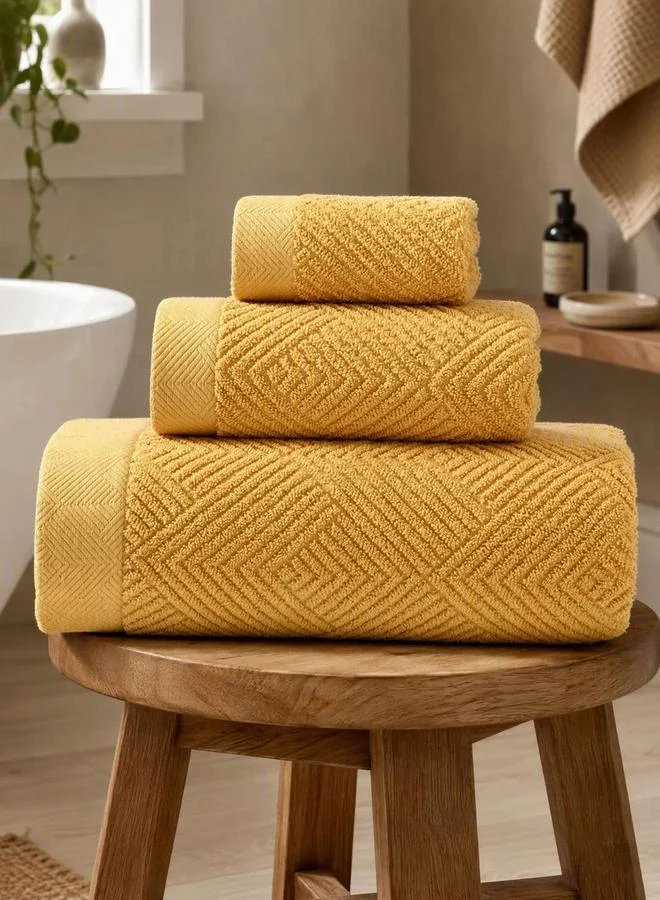 Styli Pack of 3 - Textured Bath Towels, Mustard