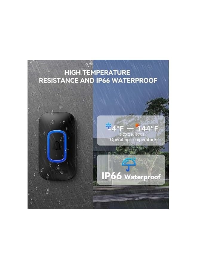 Wireless Doorbell with RGB Light, 2 Portable Doorbell IP66 Waterproof Door Chime Kit, LED Doorbell 1300ft Wireless Range, 60 Chimes  5 Level Volume for Home Kid Room Office - Image 4
