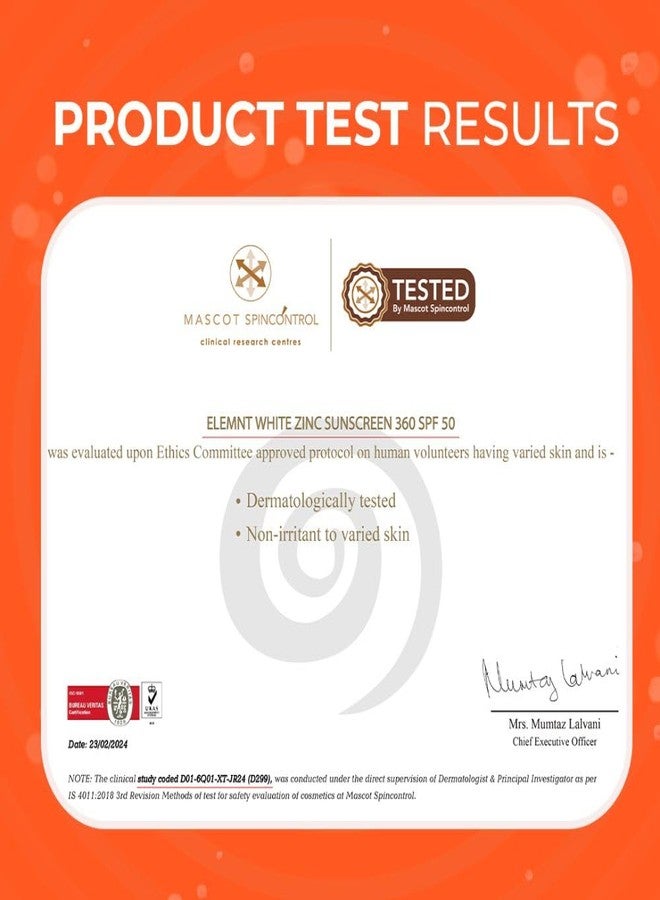Elemnt White Zinc Sunscreen 360 Formulated For Heavy Sun Exposure, Broad Spectrum Pa+++ Sunscreen Spf 50 For Sportsmen For Unisex, Aloe Vera Scented, 100G, All - Image 5