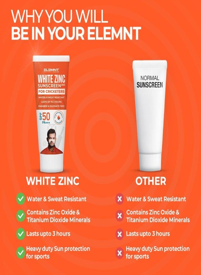 Elemnt White Zinc Sunscreen 360 Formulated For Heavy Sun Exposure, Broad Spectrum Pa+++ Sunscreen Spf 50 For Sportsmen For Unisex, Aloe Vera Scented, 100G, All - Image 2