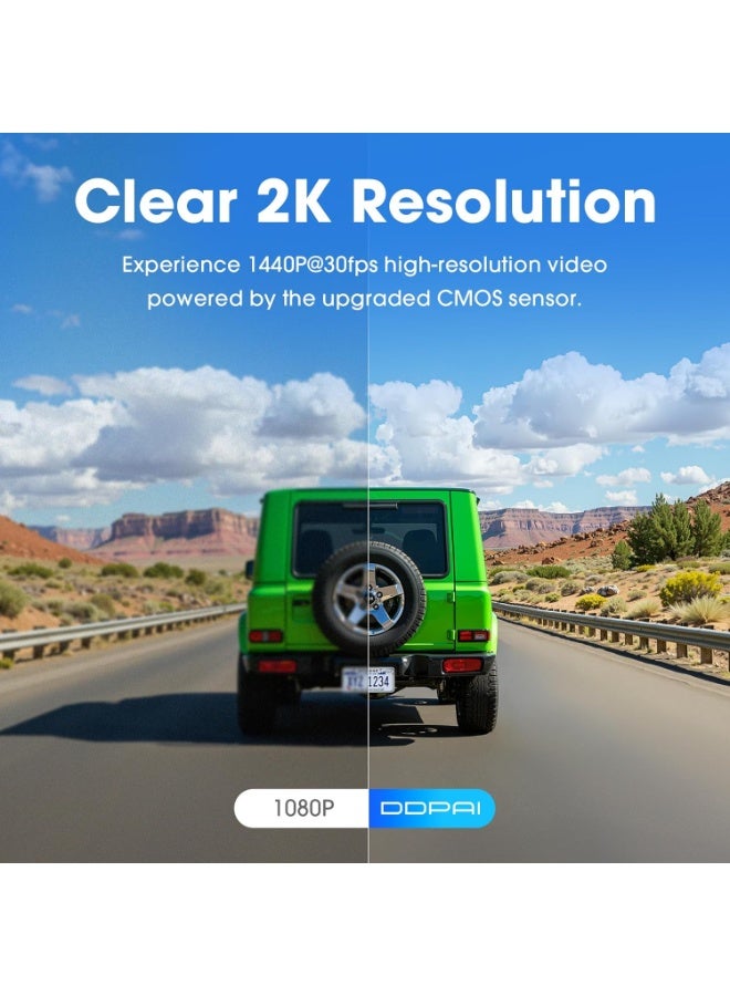 DDPAI Dash Cam for Cars 2K, Mini Pro 2K 1440P Dashcam Front with Night Vision, Car Dash Camera with G-Sensor, WiFi, Loop Recording, Mini Size, 360° Adjustable, 24H Parking Monitor, App Control - Image 3