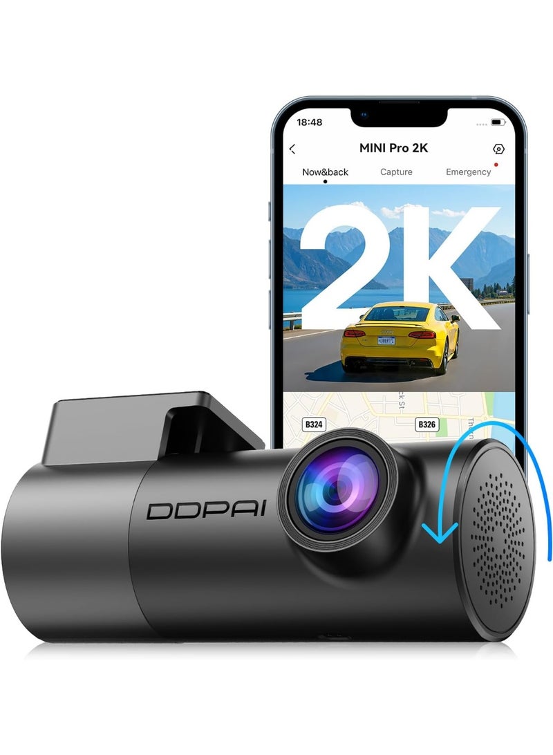 DDPAI Dash Cam for Cars 2K, Mini Pro 2K 1440P Dashcam Front with Night Vision, Car Dash Camera with G-Sensor, WiFi, Loop Recording, Mini Size, 360° Adjustable, 24H Parking Monitor, App Control - Image 1