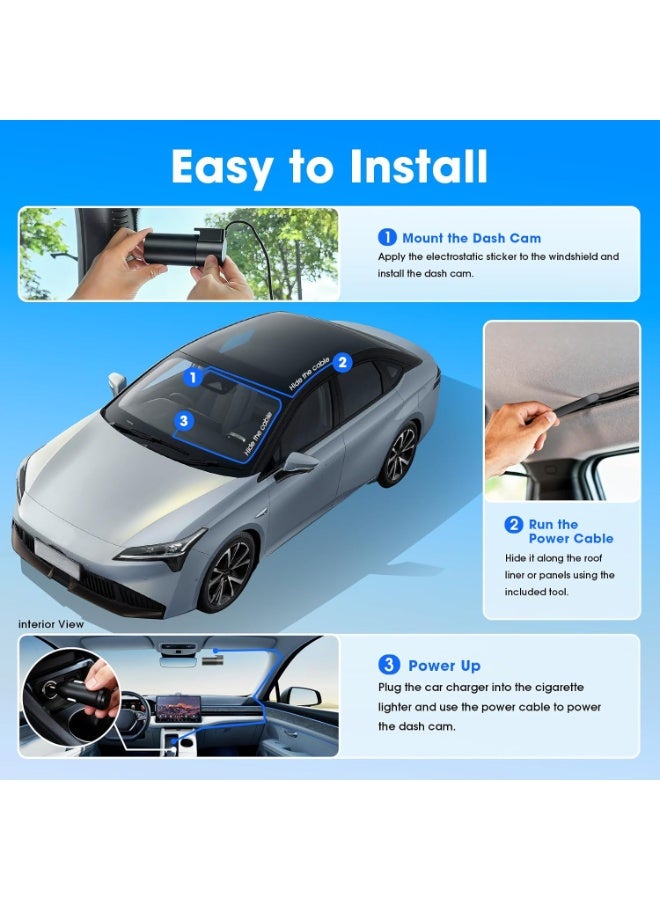 DDPAI Dash Cam for Cars 2K, Mini Pro 2K 1440P Dashcam Front with Night Vision, Car Dash Camera with G-Sensor, WiFi, Loop Recording, Mini Size, 360° Adjustable, 24H Parking Monitor, App Control - Image 2