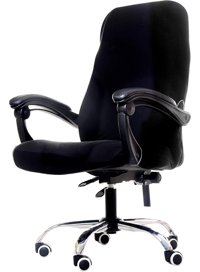 إيروريكس أغطية كراسي مكتب الكمبيوتر لأغطية الكراسي الدوارة القابلة للتمدد ذات الظهر المتوسط، أغطية الكراسي فقط C162 باللون الأسود - Image 1