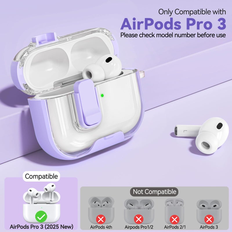 Ekoonpft for Airpods Pro 3 Case 2025, Anti-Yellowing Clear Case for Airpods Pro 3 with Secure Lock & Phone Stand, Soft TPU Drop Protection Cover with Cleaning Kit (Purple) - Image 5