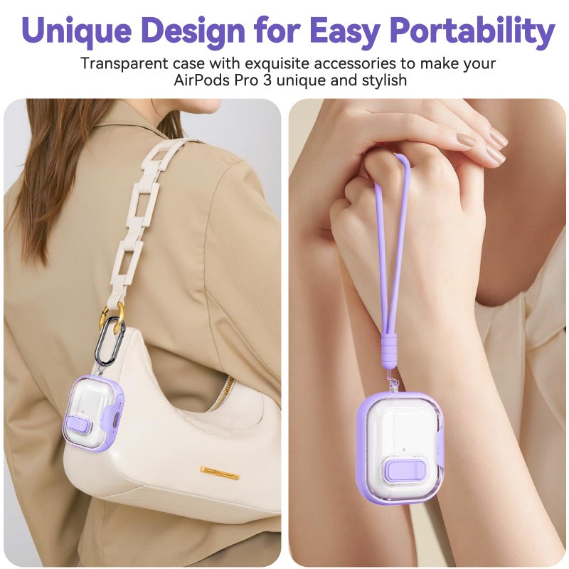 Ekoonpft for Airpods Pro 3 Case 2025, Anti-Yellowing Clear Case for Airpods Pro 3 with Secure Lock & Phone Stand, Soft TPU Drop Protection Cover with Cleaning Kit (Purple) - Image 4