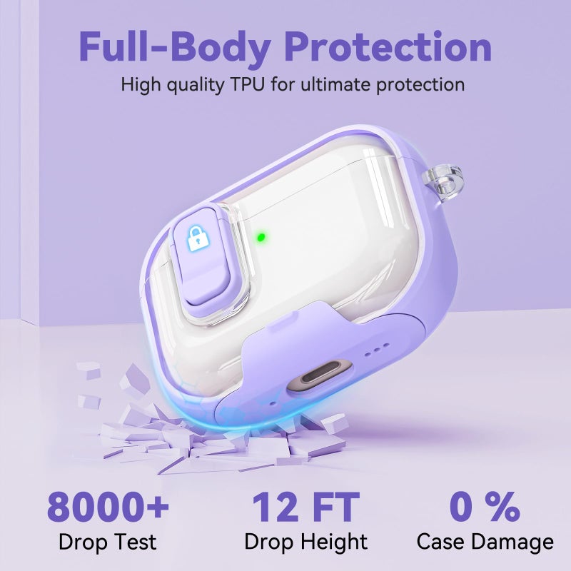 Ekoonpft for Airpods Pro 3 Case 2025, Anti-Yellowing Clear Case for Airpods Pro 3 with Secure Lock & Phone Stand, Soft TPU Drop Protection Cover with Cleaning Kit (Purple) - Image 2