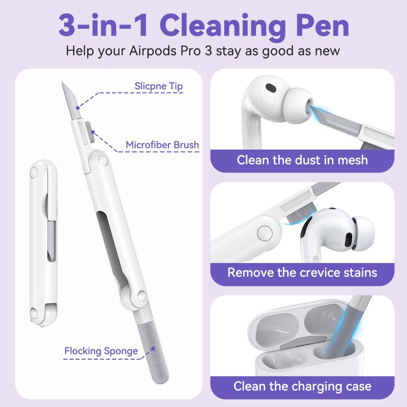 Ekoonpft for Airpods Pro 3 Case 2025, Anti-Yellowing Clear Case for Airpods Pro 3 with Secure Lock & Phone Stand, Soft TPU Drop Protection Cover with Cleaning Kit (Purple) - Image 3
