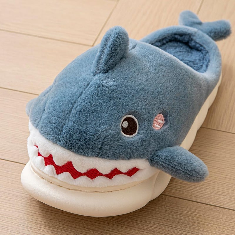 YILANLAN Women Men Slippes Cute Animal Shark Slippers Adult Cozy Plush Warm Winter House Slippers (Blue, Adult, Women, 7, Numeric Range, US Footwear Size System, 8, Medium) - Image 4