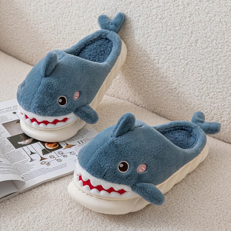 YILANLAN Women Men Slippes Cute Animal Shark Slippers Adult Cozy Plush Warm Winter House Slippers (Blue, Adult, Women, 7, Numeric Range, US Footwear Size System, 8, Medium) - Image 3