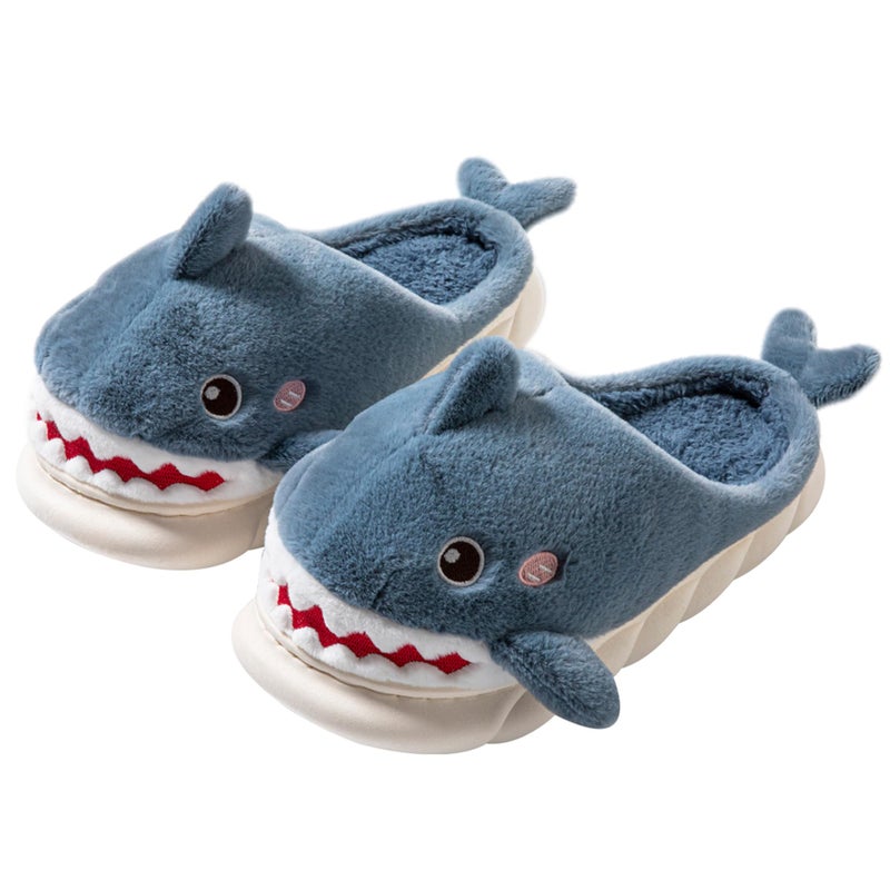 YILANLAN Women Men Slippes Cute Animal Shark Slippers Adult Cozy Plush Warm Winter House Slippers (Blue, Adult, Women, 7, Numeric Range, US Footwear Size System, 8, Medium) - Image 1