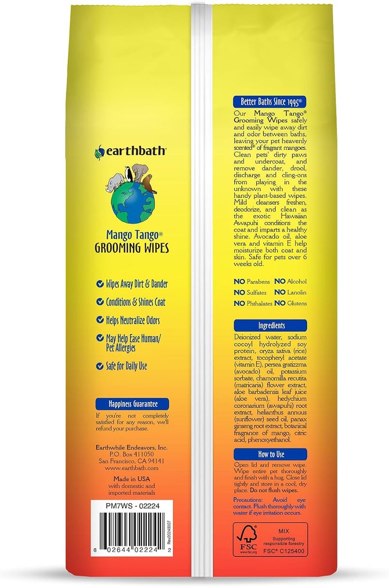 Earthbath All Natural Grooming Wipes, Pack of 1, Mango Tango Stable base - Image 2