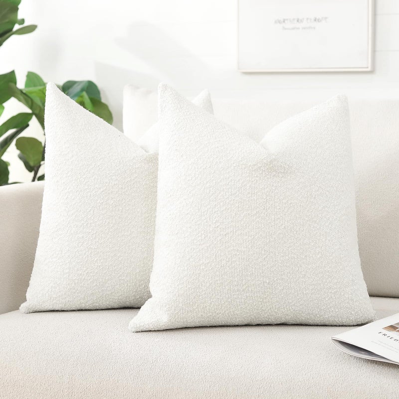 Artscope Pack of 2 Textured Boucle Cushion Covers Square Pillow Cases Cozy Soft Decorative Couch Pillow Covers for Chair Sofa Bedroom Living Room Home Decor 50x50cm Ivory White