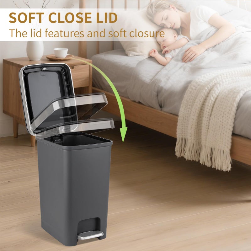 UUJOLY Small Bathroom Trash Can with Lid and 3 Rolls Trash Bags, Step Pedal Wastebasket Plastic Garbage Can with Pop-Up Lid 2.6 Gallon Bin for Kitchen, Bedroom, Office, Dorm, Laundry, Toilet, Rv,Dark Grey - Image 5